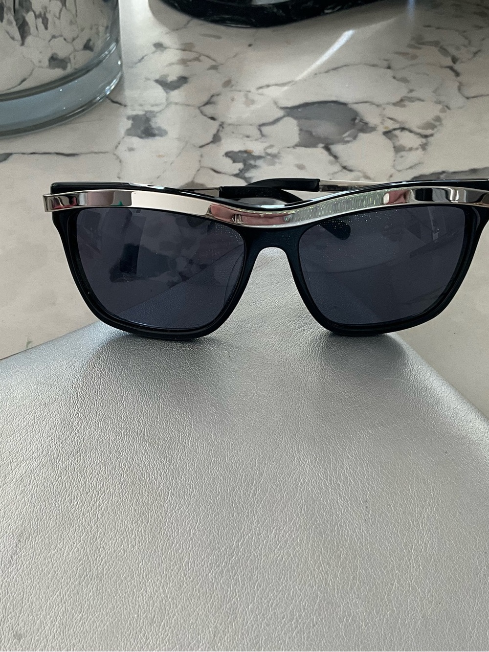 Women's Black Sunglasses with Silver Trim - Modern Shield Style